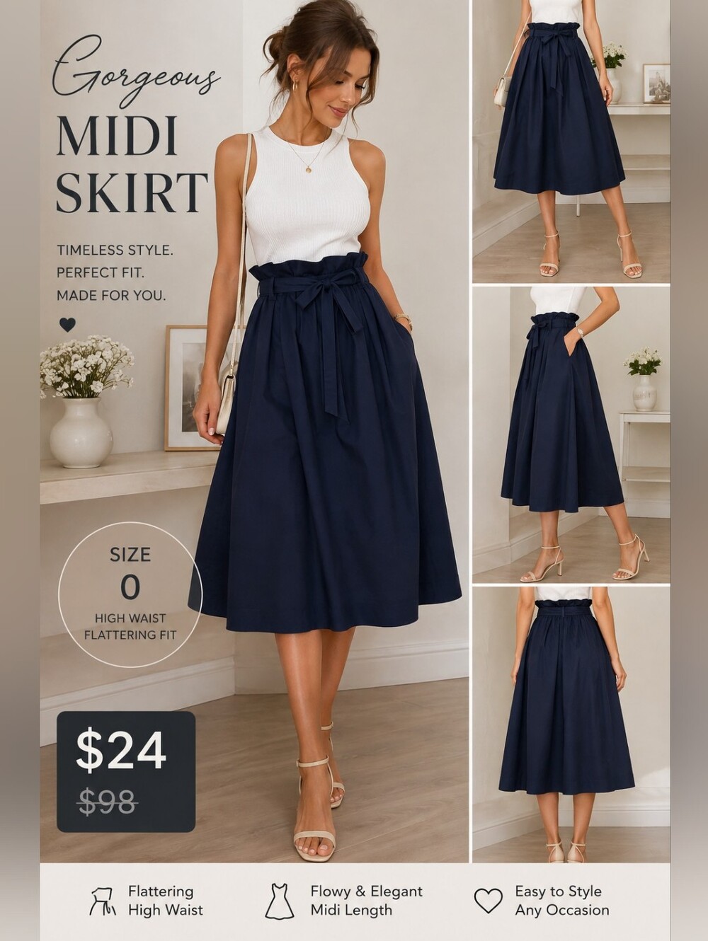 Old Money Gorgeous midi  skirt size 0